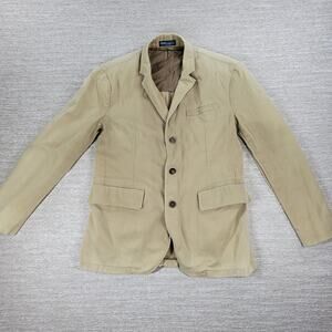 Vintage Polo Ralph Lauren 3 Button Blazer Jacket Mens 42R Khaki Tan Cotton Twill